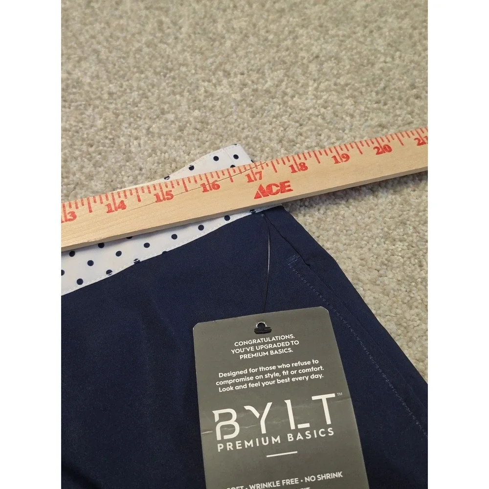 BYLT Coastal Board Shorts Men's L Large Navy Blue Polka Dot Bathing Suit Stretch